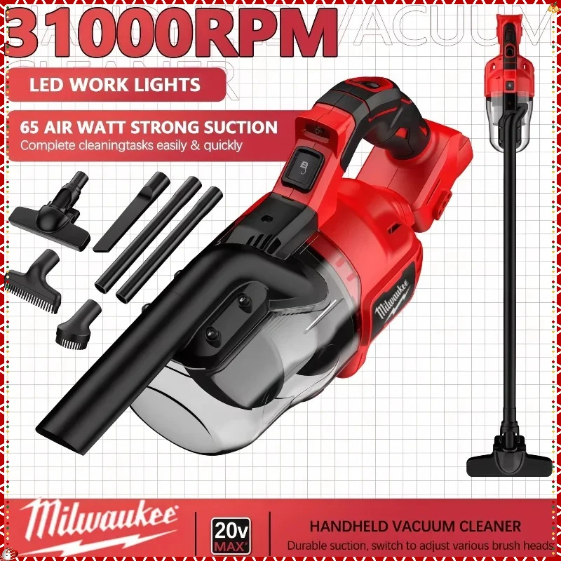 

Milwaukee Cordless Vacuum Handheld Vacuum Cleaner with 2Pcs Washable HEPA Filter for Home Pet Hair Car For 18V Battery