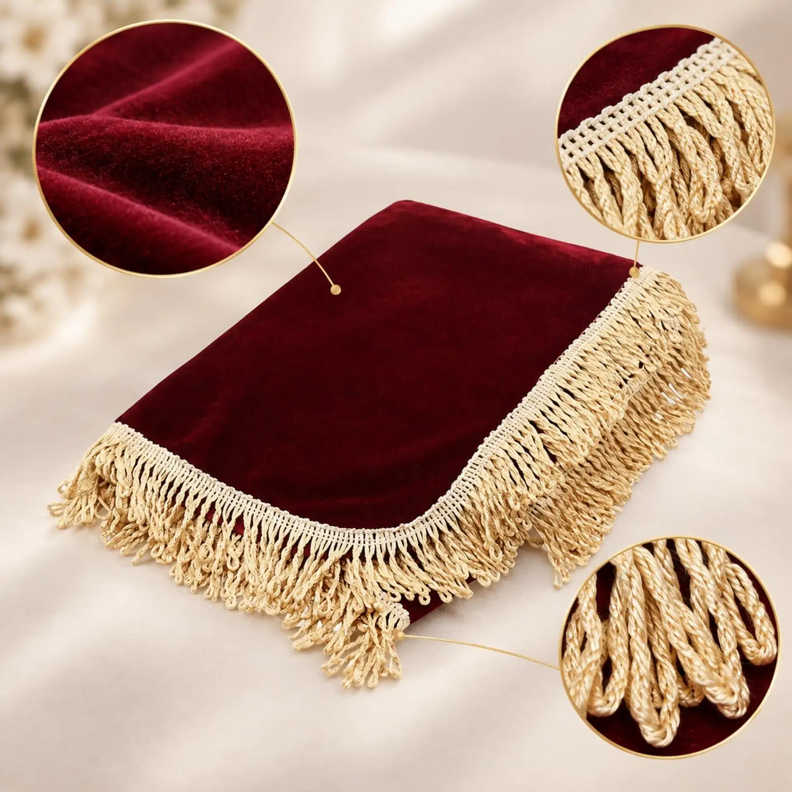 Velvet 88 Key Piano Dust Cover Protector with Tassel Fringe for Digital Keyboard Stand and Stool Decor