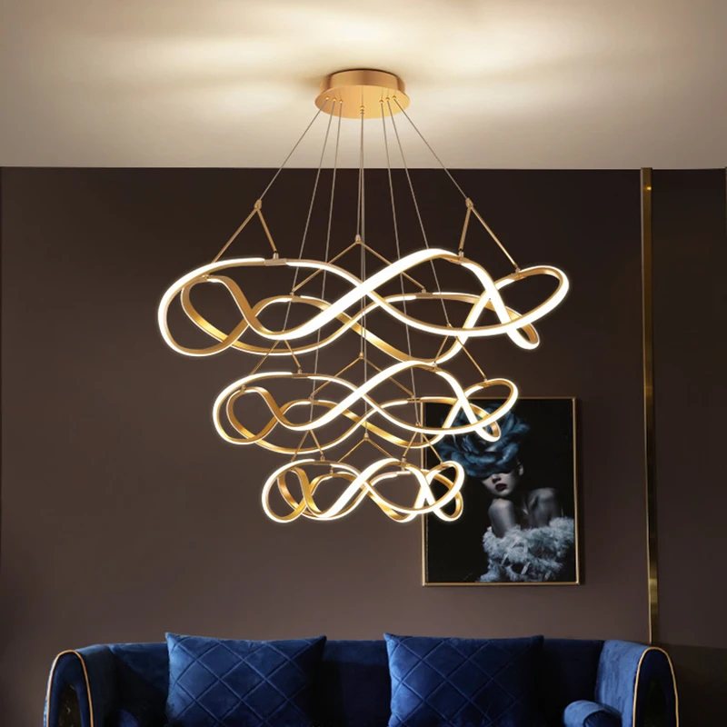 

Modern Dimmable Led Pendant Lights Gold Aluminum Living Room Led Pendant Chandeliers Lamp Dining Room Led Hanging Light Fixtures