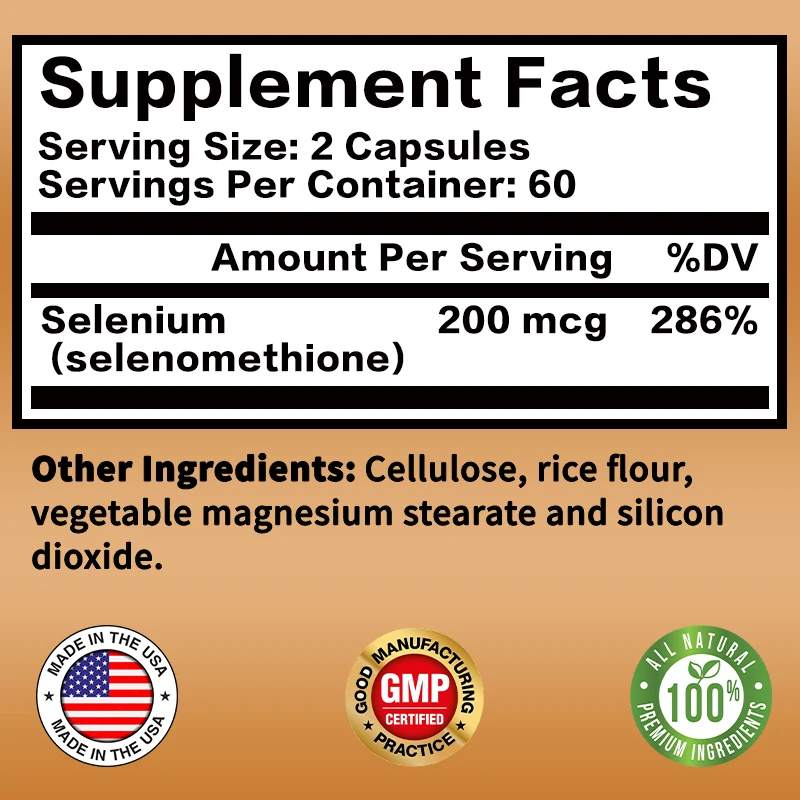 Selenium Capsules - Essential Mineral Antioxidant Support, Boosts Immune System, Boosts Energy Levels Thyroid Support