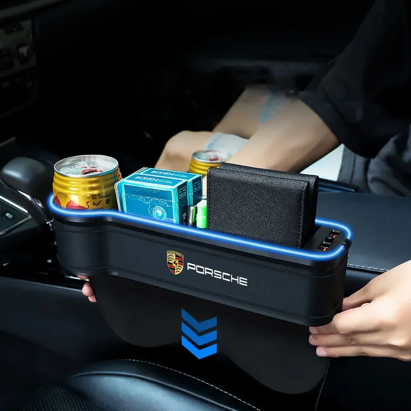 

Car Sticker For Porsche Car Seat Atmosphere LED Light Gap Storage Box Organizer For Porsche Panamera Taycan 911 718 Macan Cayenn