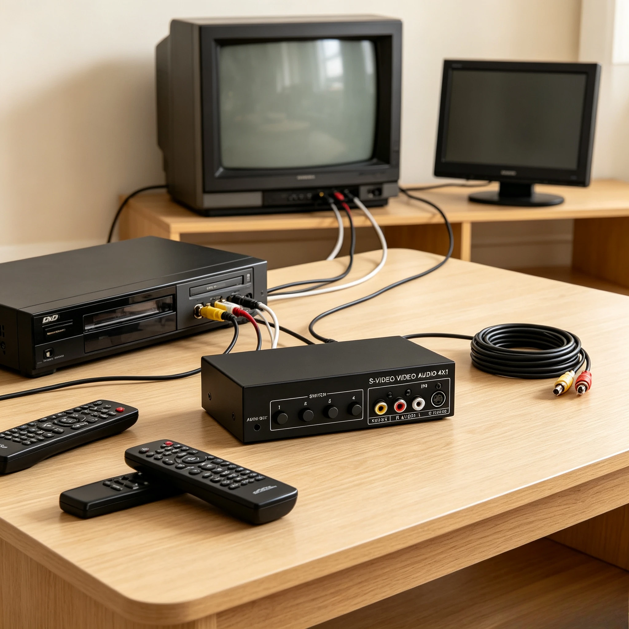 For VSSW41 4-In 1-Out AV S-Video Switcher with 3.5mm Stereo Audio Port Multi-Source Video Selector