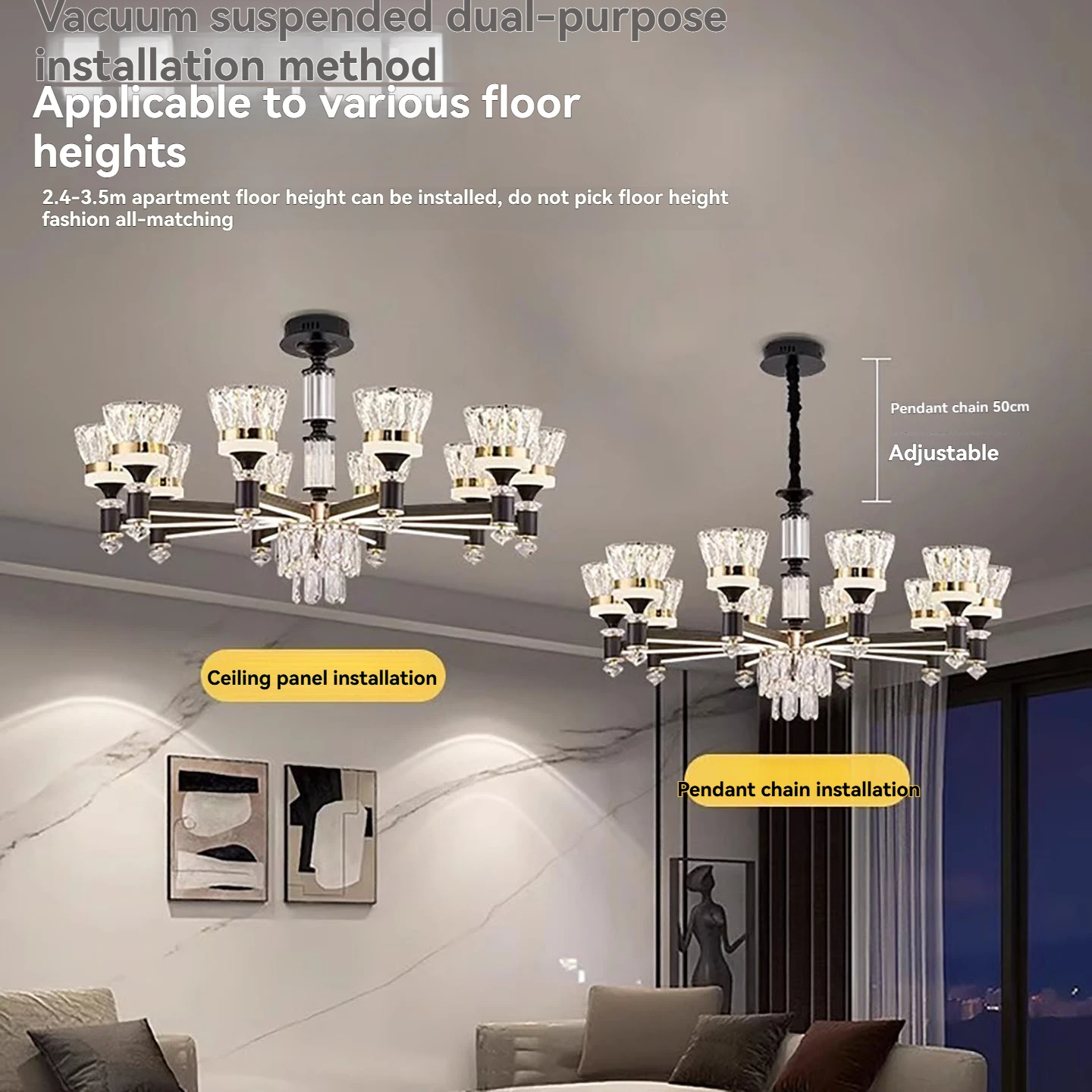 Modern Nordic Light Luxury Led Crystal Chandelier Home Decoration Living Room Bedroom Dining Room Hotel Kitchen Lighting