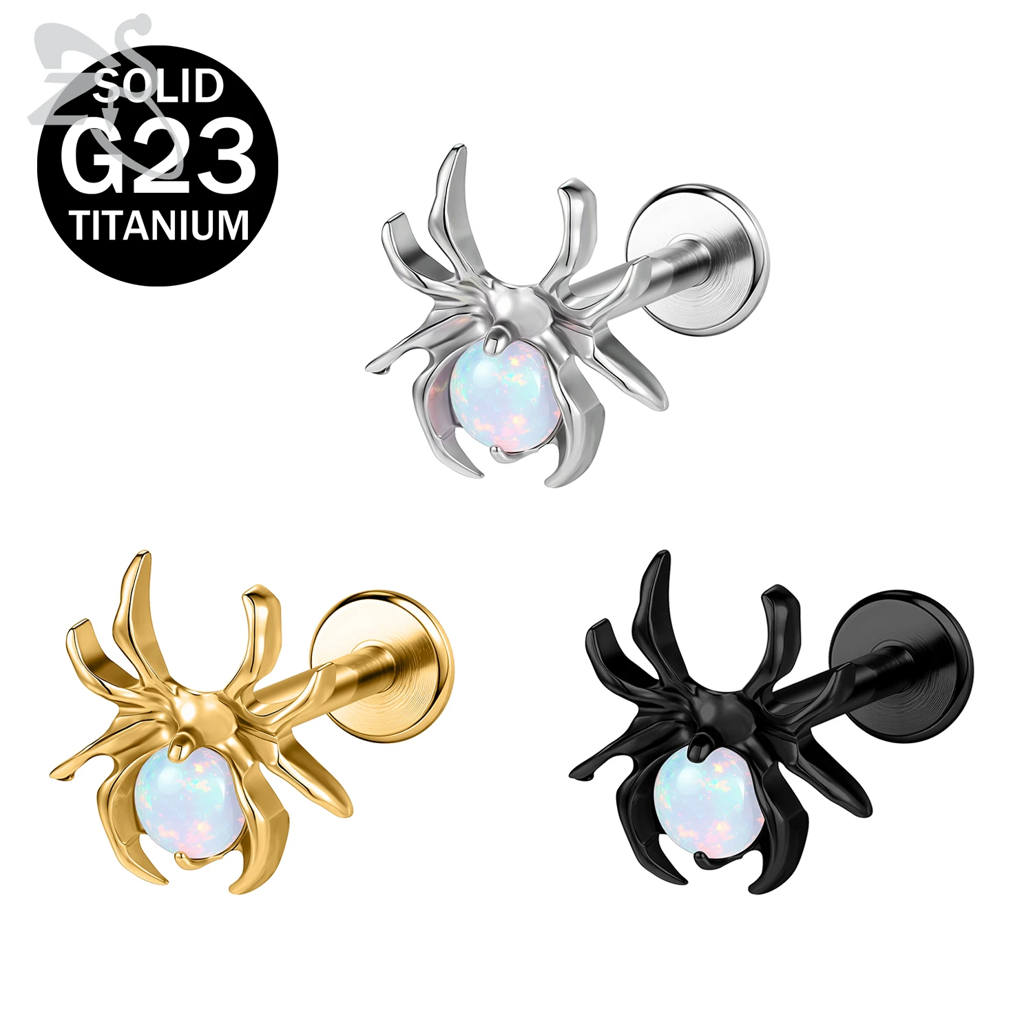 

ZS 1 Piece 16G G23 Titanium Steel Labret Lip Piercing With Opal Punk Spider Shape Cartilage Tragus Helix Piercings Earring 6/8MM