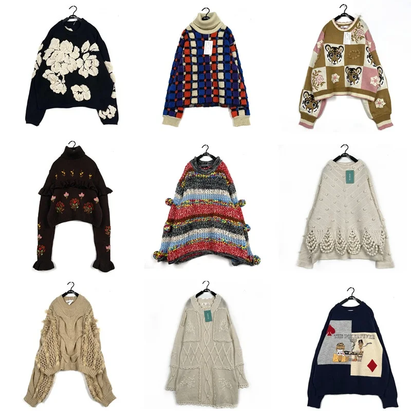 

Handmade Vintage Japanese Sle Bean Embroidery 3D Hook Flower Soft Girl Overhead Sweater round Ne Regular Length Other Mat...