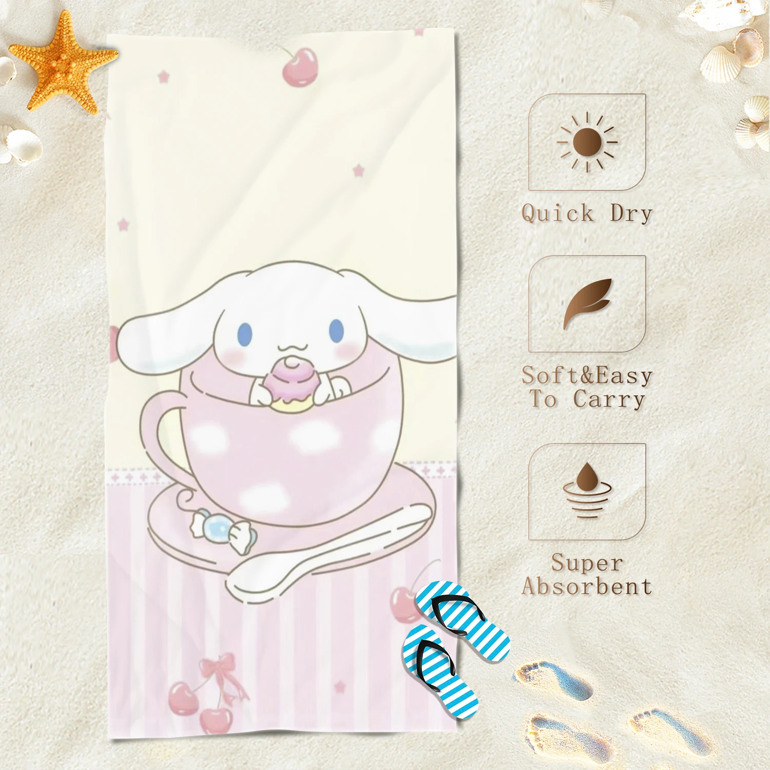 

Cinnamoroll Beach Towels Cartoon Cinnamon Dog Quick Dry Microfiber Fashionable Exquisite Girl Cute Children Soft Skin-Friendly