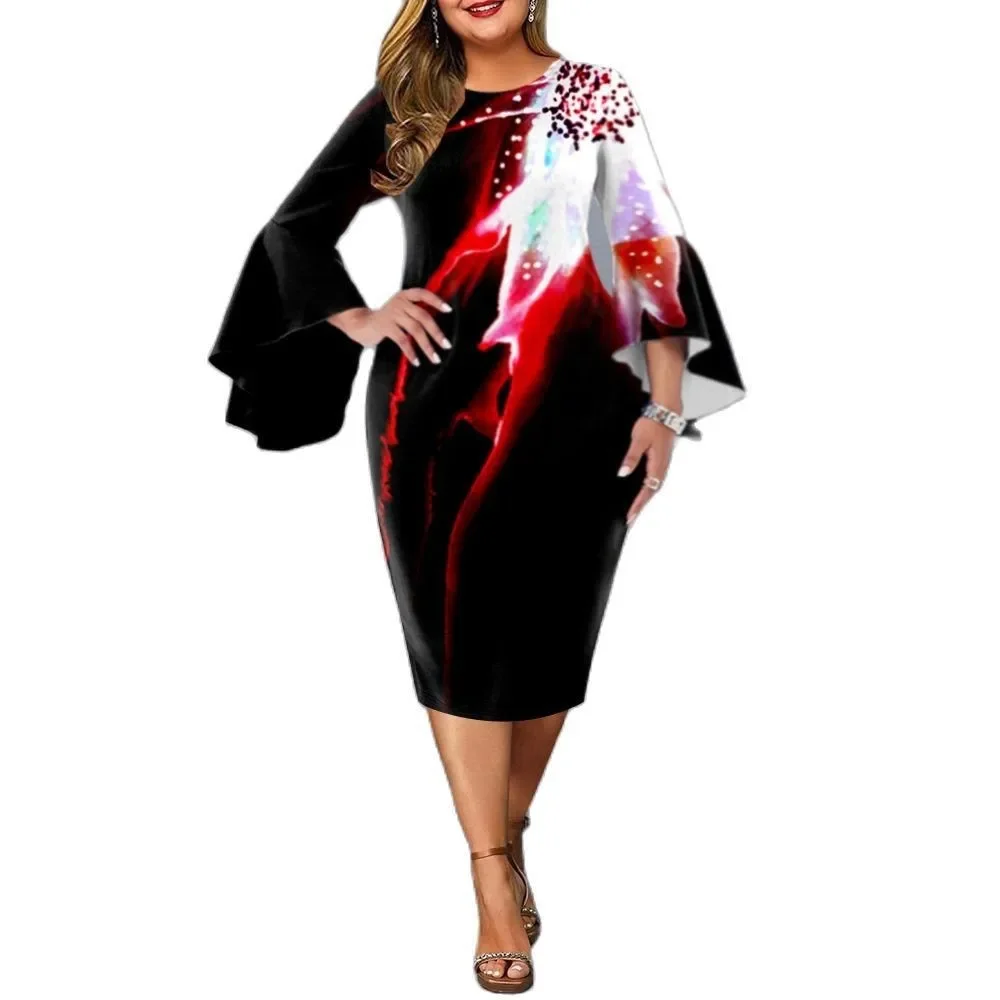 Plus Size Dress for Women Elegant pagoda sleeve Midi A-line Dress 2023 Summer Casual Loose Evening Party Dress