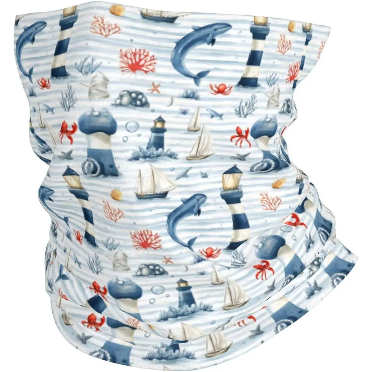 Kominiarki na szyję dla mężczyzn i kobiet z nadrukiem delfinów i latarni morskich, bandany, balaclava, półmaska na twarz, osłona na szyję, szalik.