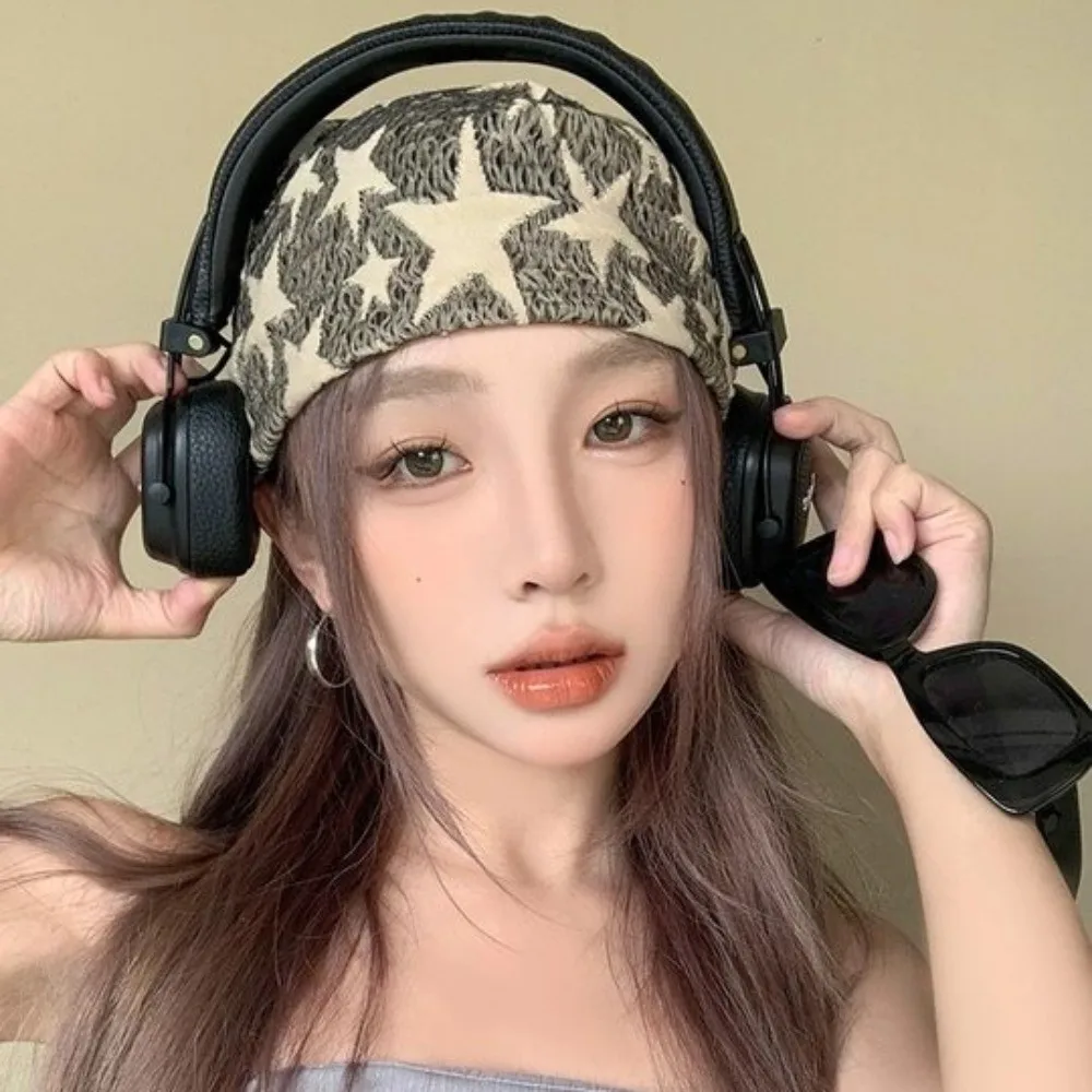 Fashion Wasteland Style Star Hair Scarf Hip Hop Headband Y2K Hip Scarf Punk Sacrf Knitted Tube Top Streetwear