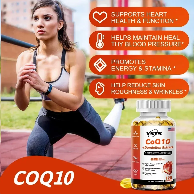 CoQ10  Softgels- with Omega 3 Fatty Acid, Antioxidant for Circulation, Heart Health & Energy Production,