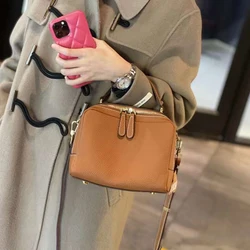 2 Compartments, 23*17.5*12cm, Top Layer TOGO Leather Handbag, Women's Genuine Leather Shoulder Bag, Female Cross-body Bag, T115