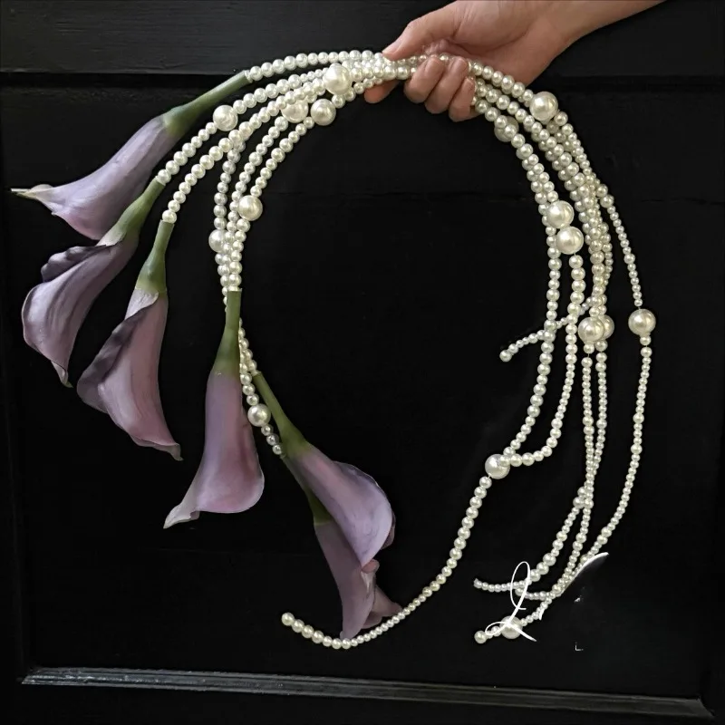 

Advanced simulated flower calla lily pearl hand, exquisite niche wedding photo props, simple atmosphere bouquet