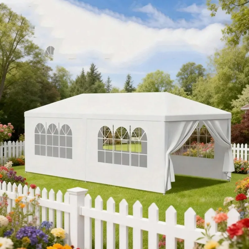 10x20' Outdoor Garden Gazebo Wedding Party Tent Canopy Marquee With 6 Removable Sidewalls- PE Wedding & Party Gazebo, Ideal For Backyard, Events, Camping, Picnic, Garden Pavilion,Tents For Outside Party, Party Tents For Outdoor