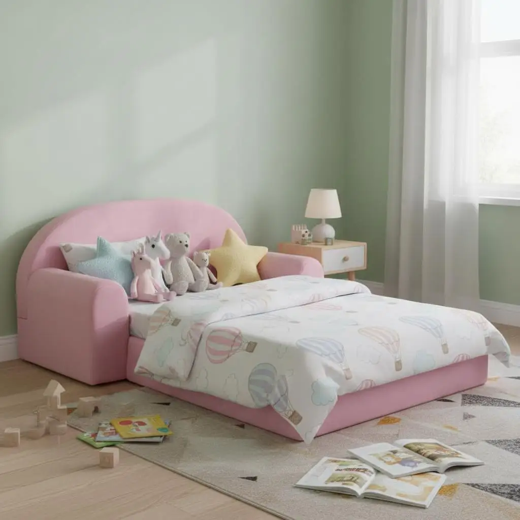 Kindersofa, 2-Sitzer, rosa, weicher, plüschiger, zusammenklappbarer Schlafsessel für Kinderzimmer, Spielzimmer, Nickerchen-Couch