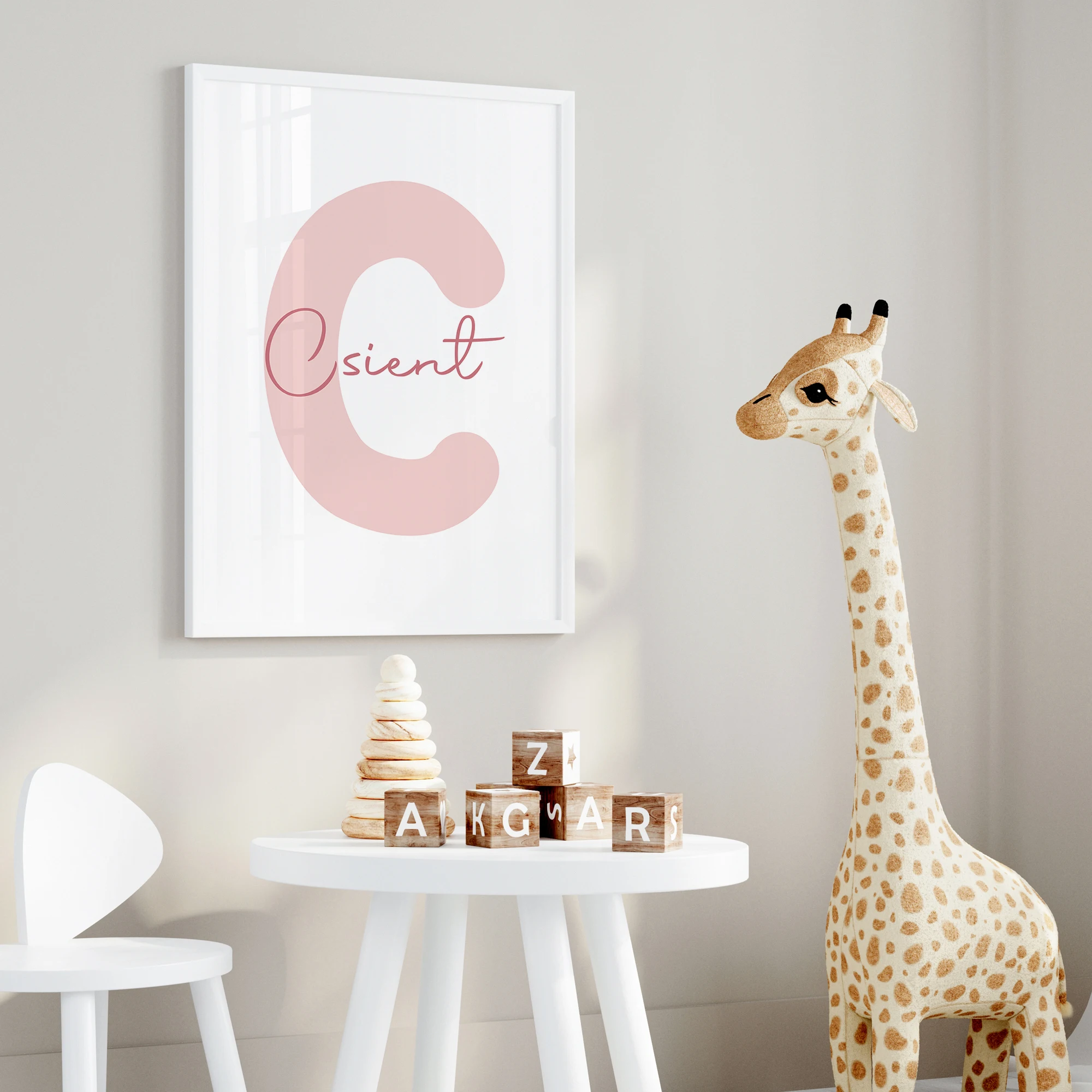 3 szt. Personalizowane Imię Własne Nadruki Ścienne z Motywem Uroczych Różowych Elfów, Kwiatów, Motyli i Ptaków, Obrazki do Salonu, Pokoju Dziecięcego, Dekoracja Domu