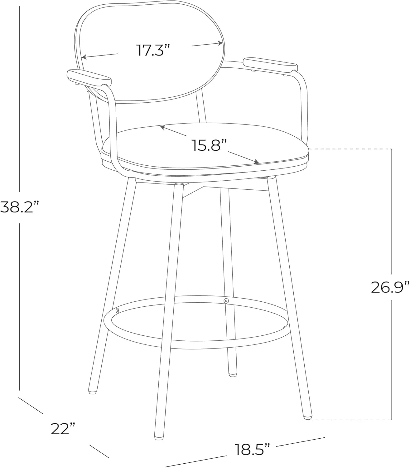 Swivel Counter Height Barstools Set of 3, FSC Certified Fabric Upholstered Bar Stools with Back and Armrests for Kitchen