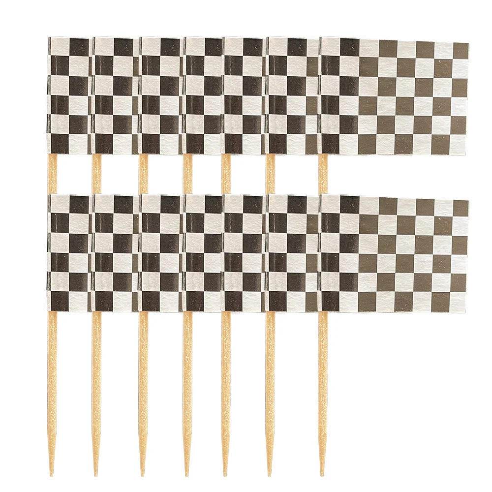 

100 pcs Checkered Racing Flag Toothpicks Cupcake Picks Race Car Birthday Decorations Cake Toppers Decor Party Supplies