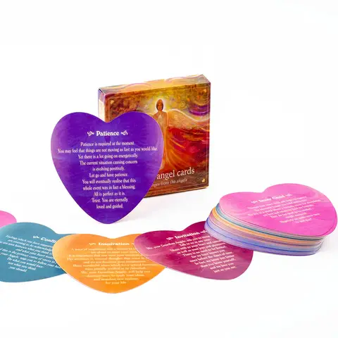 Cartes d'ange Gudian Carte Oracle anglaise en forme de coeur 46 cartes Messages aimants des anges