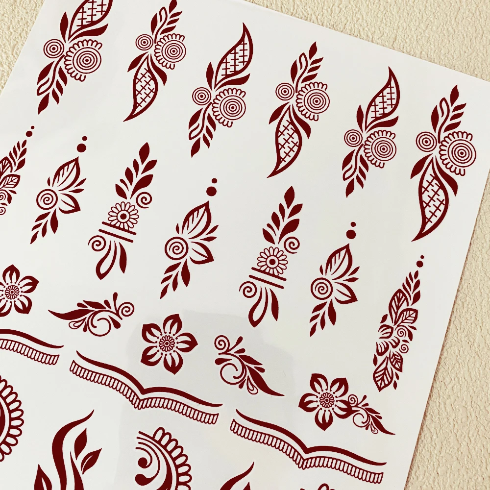 1pc Mandala Temporary Tattoo Sticker Brown Henna  Tattoo Stickers for Hand Fingers Flower Fake Tattoo for Women Hand Body Decal view 5