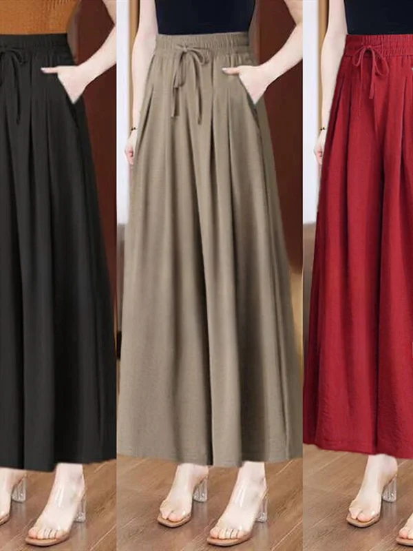 

High Waist Thin Wide Leg Skirt Pants Women's Loose Fitting Casual Trousers Korean Style Nine Points Polyester Fiber
