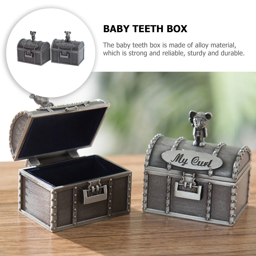 

2Pcs Baby Teeth Save Box Sturdy Alloy Milk Teeth Keepsake Organizer Case Fetal Hair Storage Tooth Keepsake Box