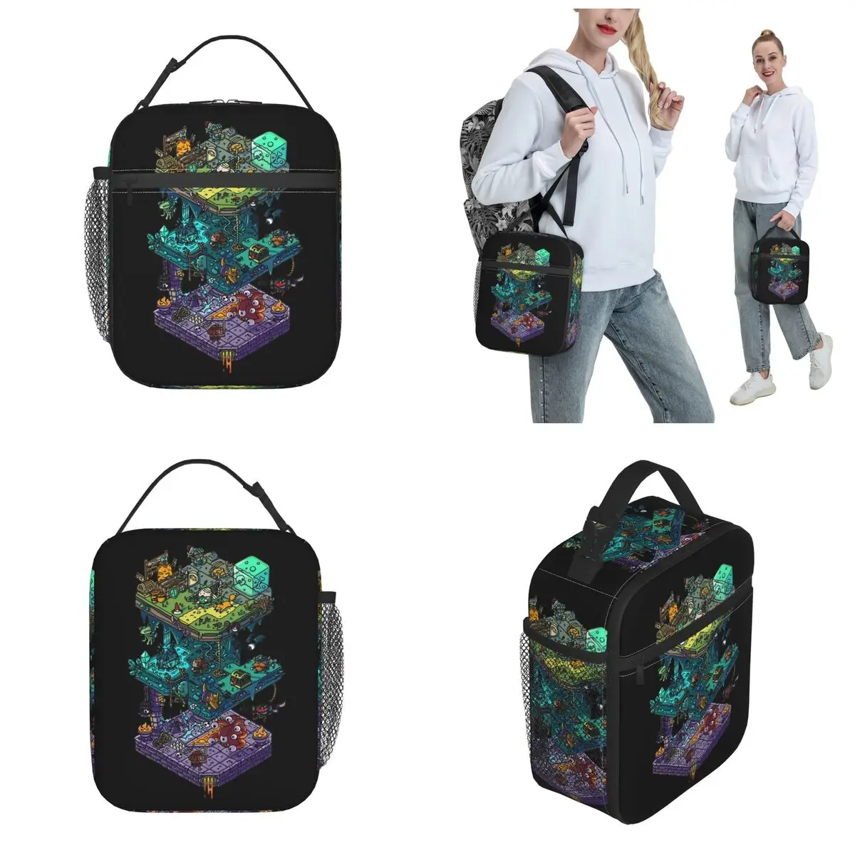 Dungeons And Isometric Dragons Thermal Insulated Lunch Bag for Travel Portable Food Bag Container Thermal Cooler Lunch Boxes