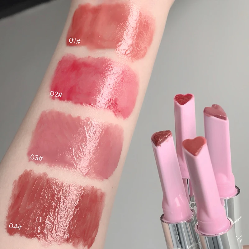 Silver Tube Solid Lip Gloss Clear Glass Texture Lip Tint Reddish Brown Natural Nude Moisturizing Heart-shaped Korean Cosmetics