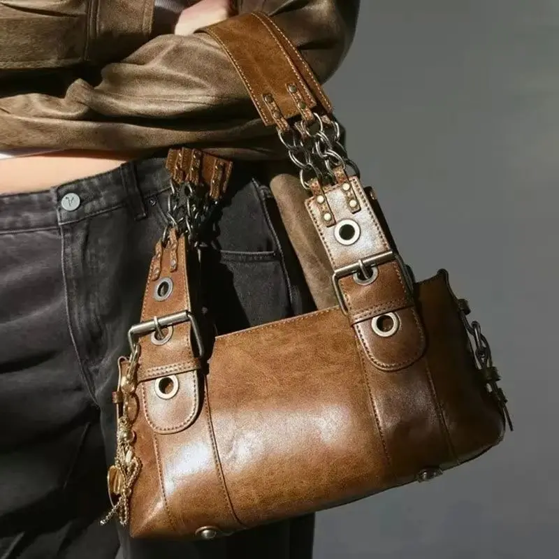 American Retro Old Locomotive Bag New Large Capacity Shoulder Armpit Maillard Wasteland Bag High Quality Individuality Handbag