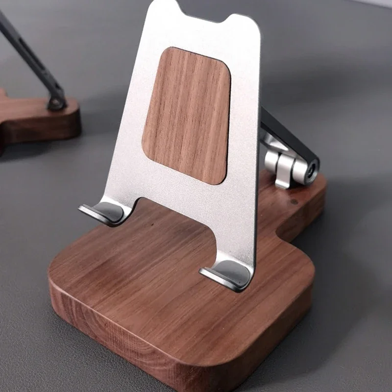 

Solid Wood Aluminum Alloy Phone Holder, Light Luxury Walnut Adjustable Folding Tablet Stand, Universal Holder, Elegant Prop