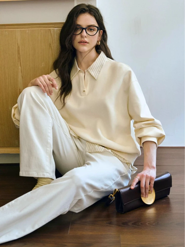 OLrain Pullover Sweatshirts Women's Mock Two-piece Pullovers Long Sleeve Pullover Knitted Woman 2025 Autumn Tops O57QR000693