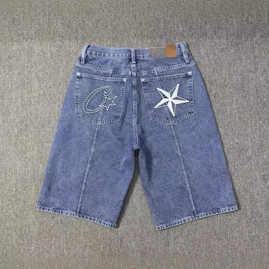 Y2K New Denim Shorts Summer Retro Pattern Embroidered Blue Shorts Męskie i damskie Hip Hop Harajuku Loose Sports Jean Shorts