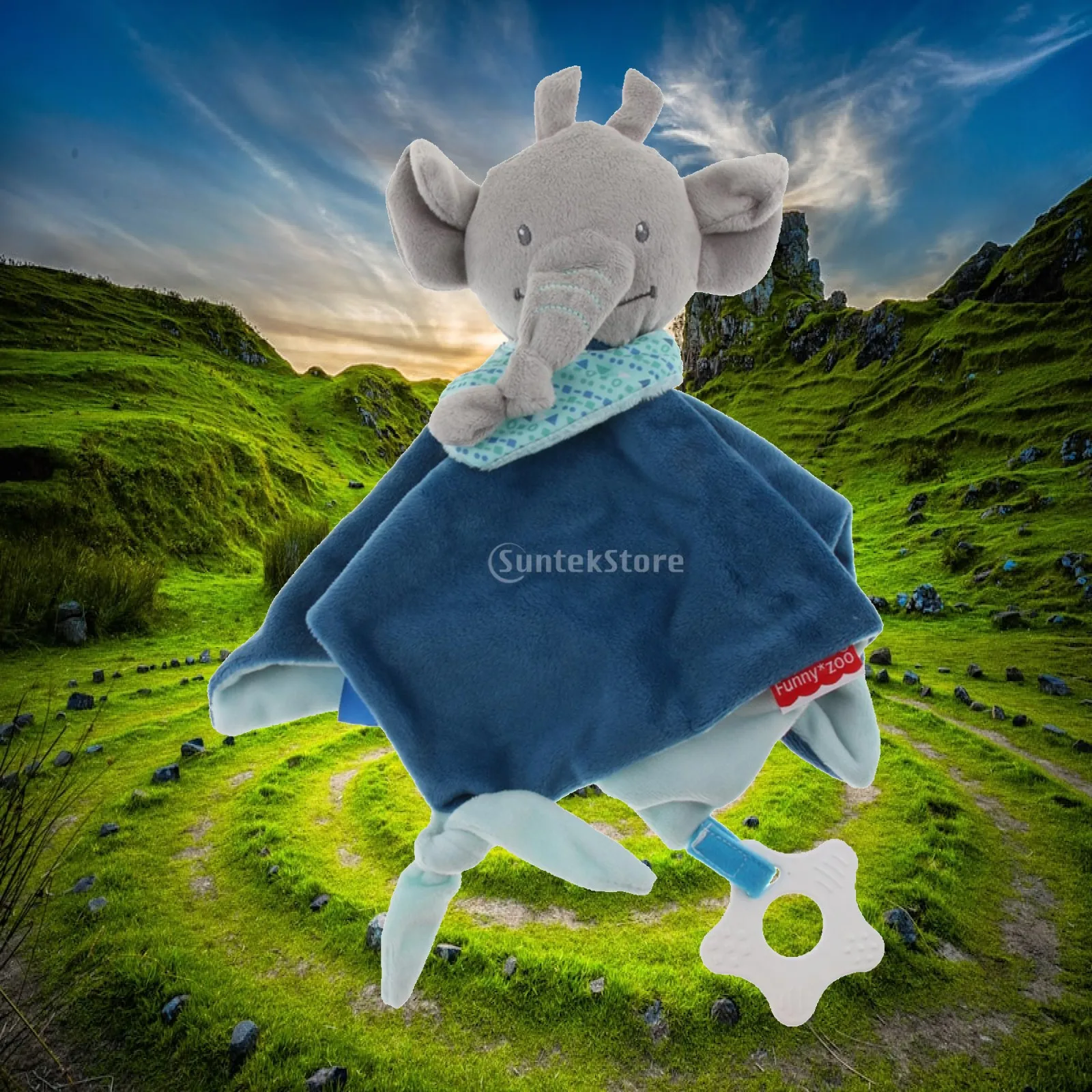 Stuffed Animal Plush Blanket with Bell Sensory Tag for Infant Comfort for Crib Stroller and Car Seat