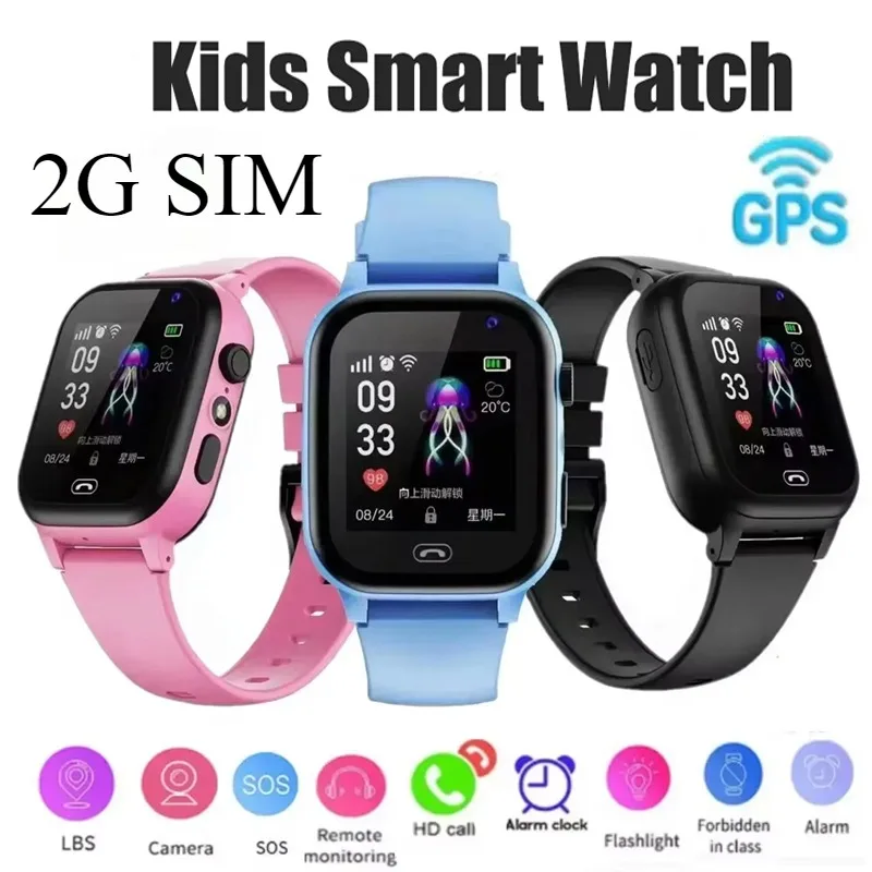 Kids 2G Smart Watch SOS GPS Location Video Call Sim Card Child SmartWatch Camera Waterproof Upgrade Watch For Boys Girls 