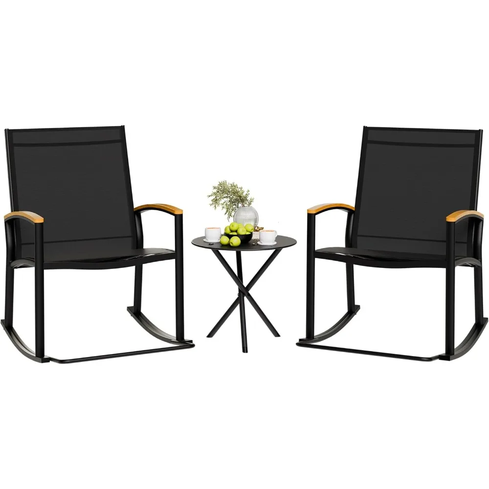

3 Piece Outdoor Rocking Bistro Set, Textilene Fabric Small Patio Furniture Set, Front Porch Rocker Chairs Conversation Set with