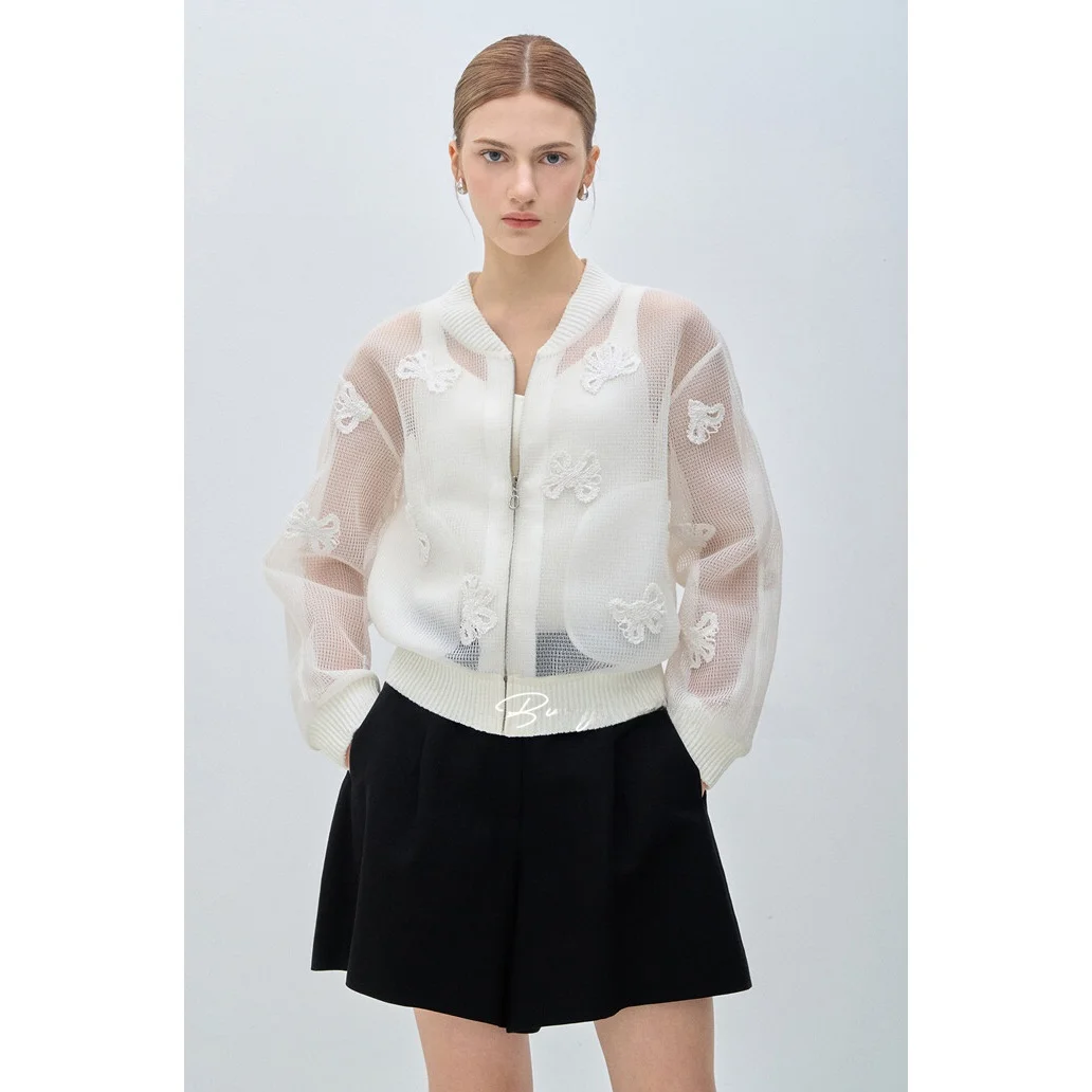 

Sweet Breathable Baseball Jaet with Embroidered Bow Commute Versatile Slimming Cotton Jaet Top for Women Summer 2025