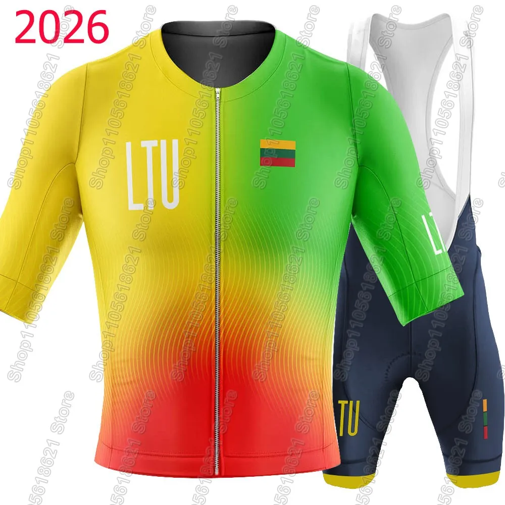 Conjunto de Jersey de Ciclismo Nacional de Lituania 2026, Manga Corta, Ropa de Ciclismo LTU, Camiseta para Bicicleta de Carretera, Pantalones Cortos con Tirantes, Ropa de Ciclismo MTB