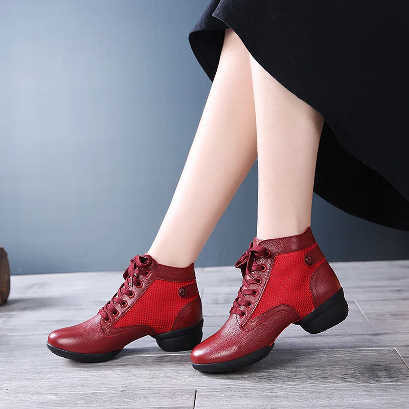 Fashion Dance Shoes Leather Boots Square Dance Shoes Increase Dance Sneakers Boots Soft Sole Dance Shoes Modern Dance Shoes