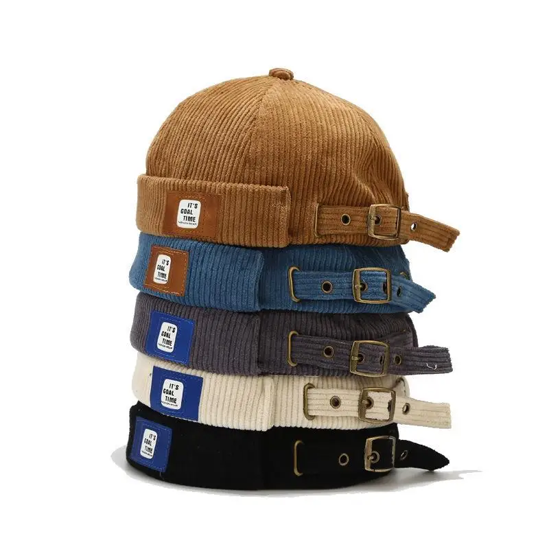 

New Corduroy Brimless Skullies Cap for Men Women Adjustable Landlord Docker Cap Streetwear Hip Hop Hats Retro Beanie Dome Hats