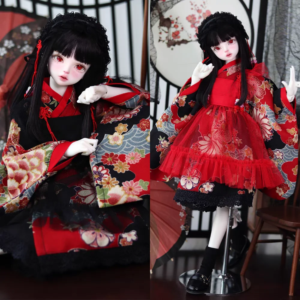 4/4 BJD SD Doll Clothes Japanese and Wind Maid Dress Ancient Costume 1/4 Women's 4-piece Set