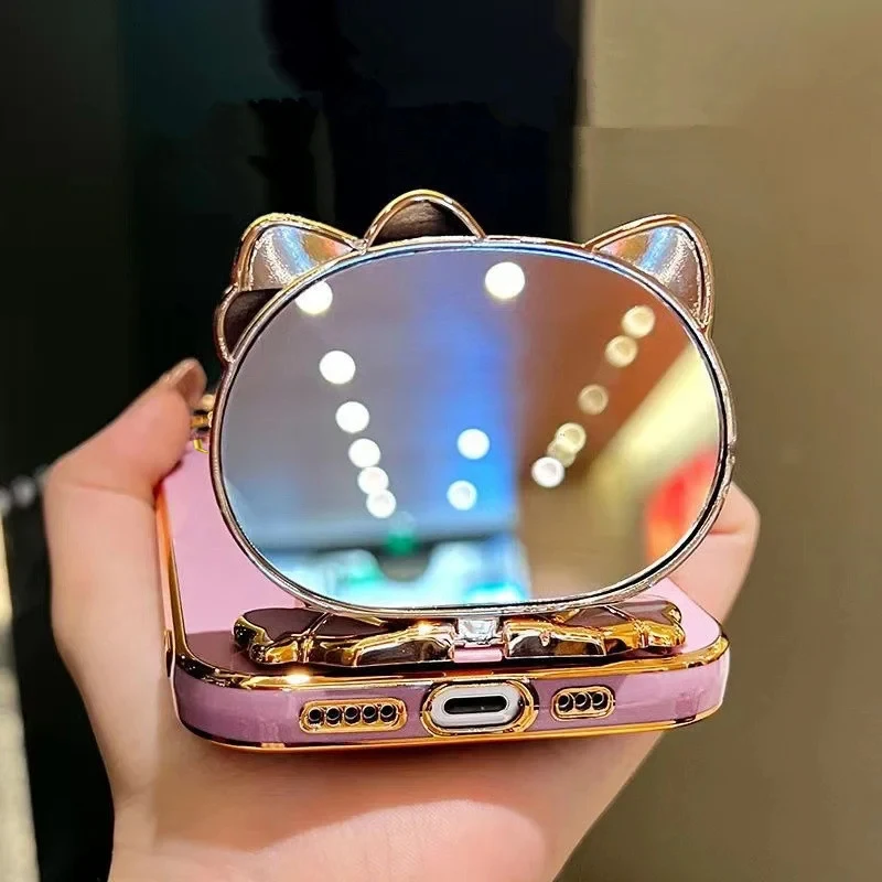 Y 72 5G Makeup Mirror Cute Rabbit Phone Holder Case On For Vivo Y72 5G IQOO Z3 VivoY72 Girl Woman Used Luxury Stand Cover