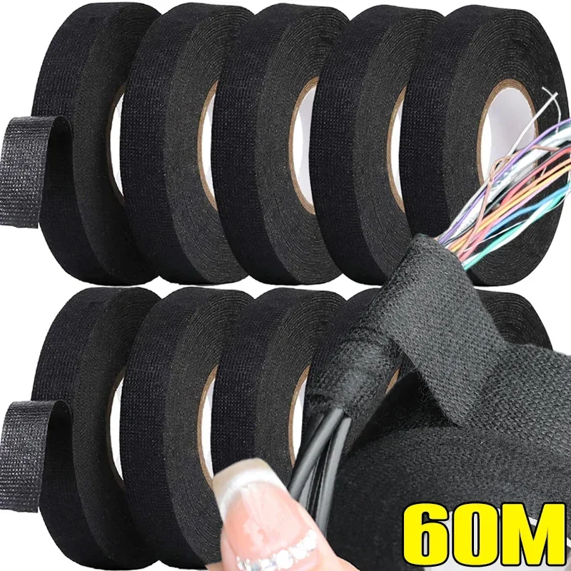 60/15 m hitzebeständiges Stoffband, selbstklebendes Tuch, Kabelbaumbänder für Auto, Auto, Kabel, Kabelbaum, Schutz, Isolierband