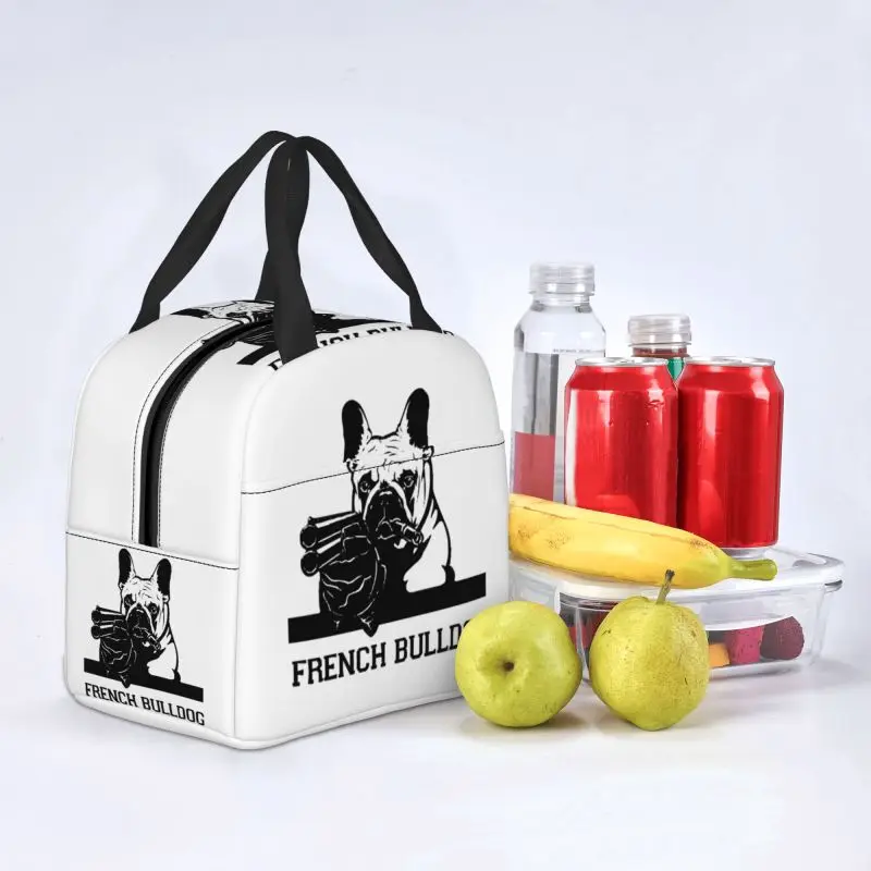 Cute Frenchie Dog Lover Resuable Lunch Box for Women Leakproof French Bulldog Cooler Thermal Food Insulated Lunch Bag School