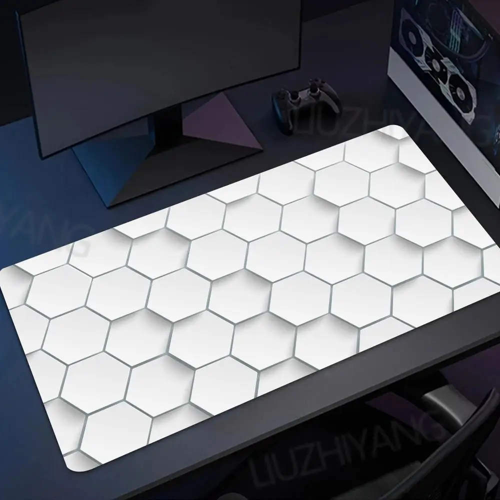 White Geometric Pattern Mouse Pad  XXL Desktop Keyboard Table Pads Game Rubber Anti-slip Desk Mat Computer Accessories Mousepad