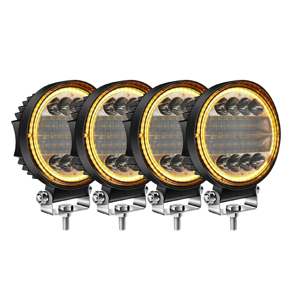 4X LED Work Light Pods Round Amber Spot Combo Light Amber Fog Lamp for Jeep Off Road SUV