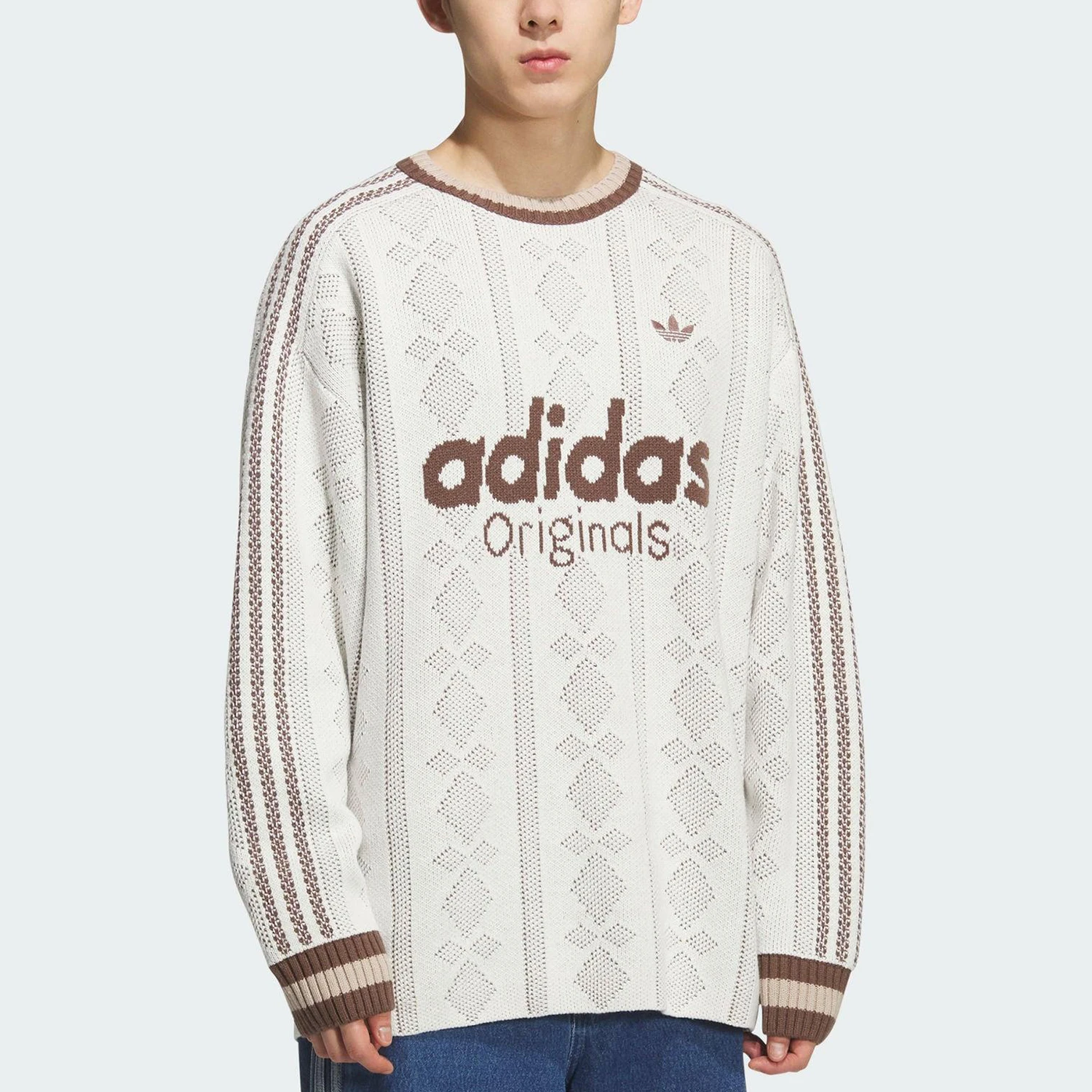 Adidas genuine clover men's and women's knitted jacquard striped pullover sweater KS5956