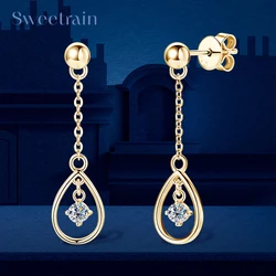Sweetrain 925 Sterling Silver Long Tassel Earrings 3mm Moissanite Drop Earrings For Women 14K Gold Jewelry High Quality Gift