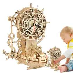 3D Clock Puzzles Model Kit Wooden Puzzle 3D Jigsaw Puzzles Wood Building Kits 3D Wooden Puzzles Desk Clock Making Pirate Clock