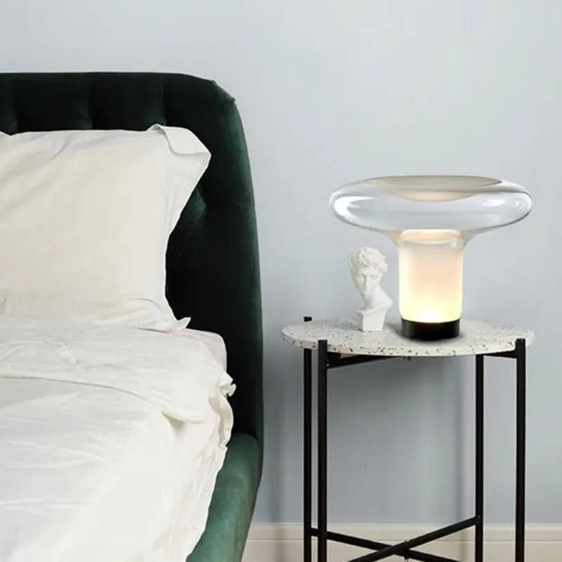 Modern LED Glass Table Lamp Design  Table Lamp For Bedroom Living Room Study Hotel Decor Minimalist Mushroom Table Light Fixture