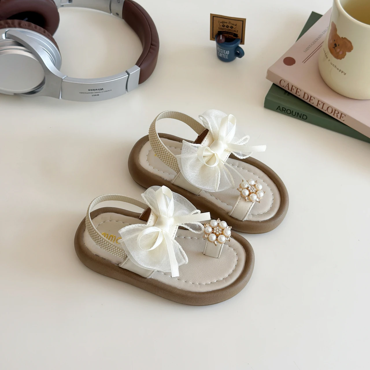 New Summer Girl's Sandals Clip-toe Bowknot Elastic Band Soft Sole Kids Sliders Beautiful Pu Leather Chunky Morden Children Shoes