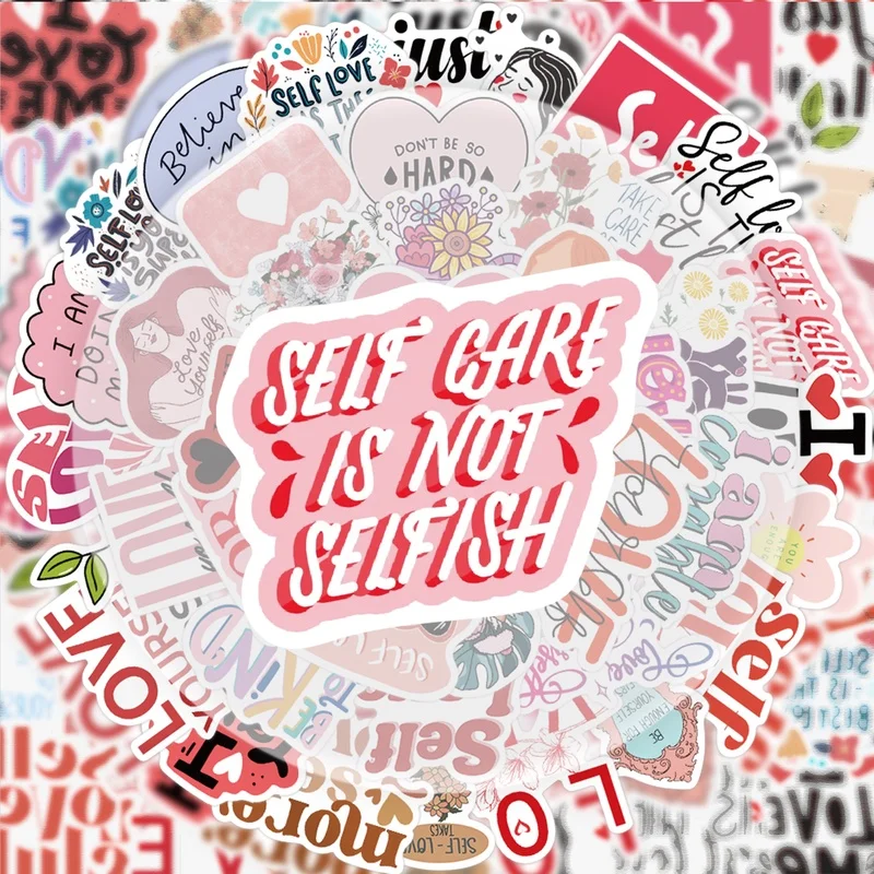 50 Self-Care Stickers, Vibrant Sticker Decals, Multiple Styles Without Duplication, Suitable for Water Bottles, Laptops, Suitcases, Skateboards, Guitars, Party Decorations